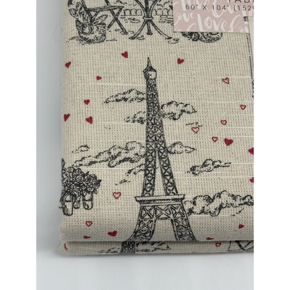 Rachel Zoe Paris Pink Hearts Eiffel Tower Cafe Tablecloth 60x104 Valentine's Day - Picture 2 of 5